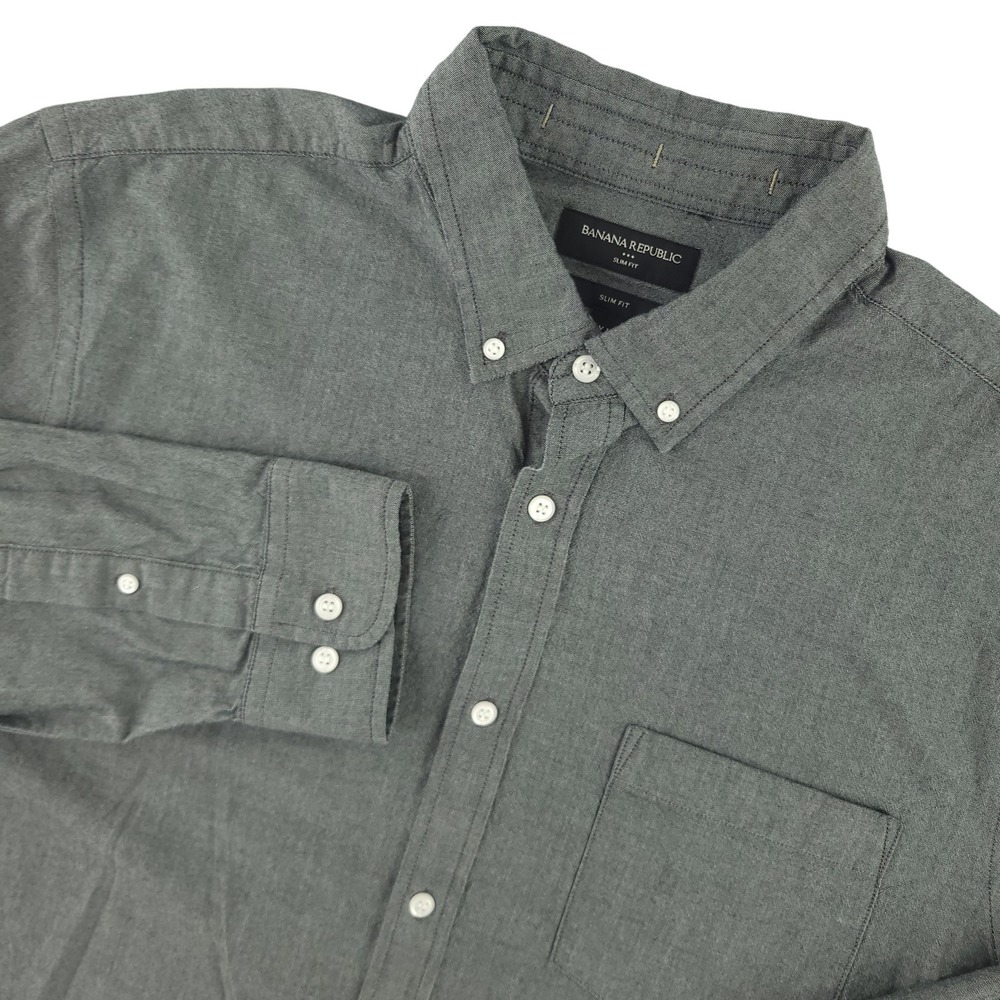 Banana Republic Shirt Mens XL Gray Solid Long Sleeve Button Up Cotton Slim Fit